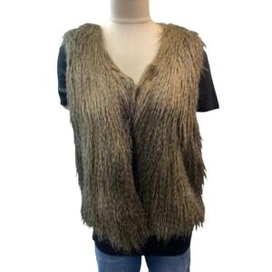 Buffalo David Bitton Brown Shaggy Faux Fur Vest Women's Large  V-Neck Sleeveless
